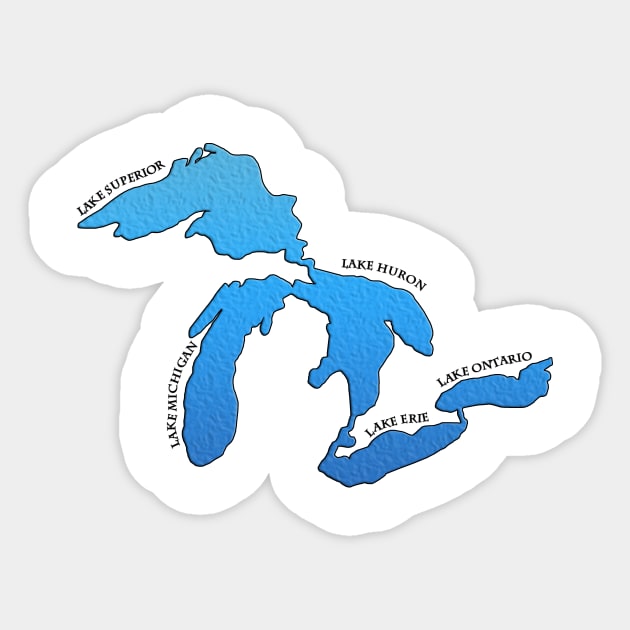 Outline of the five Great Lakes with labels Sticker by gorff